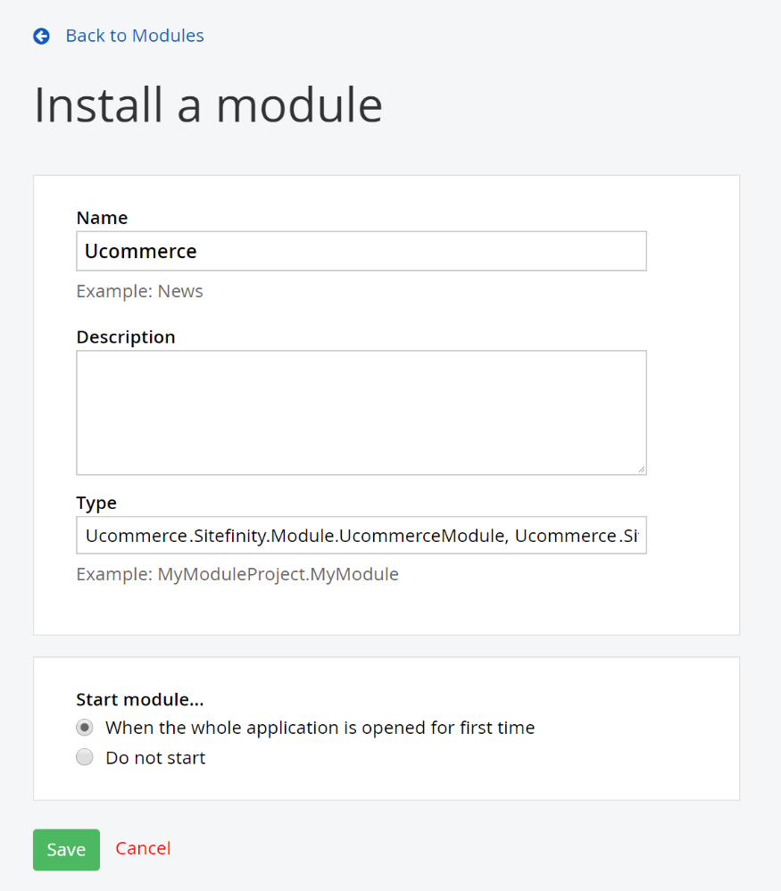 Modal dialog to add Ucommerce module