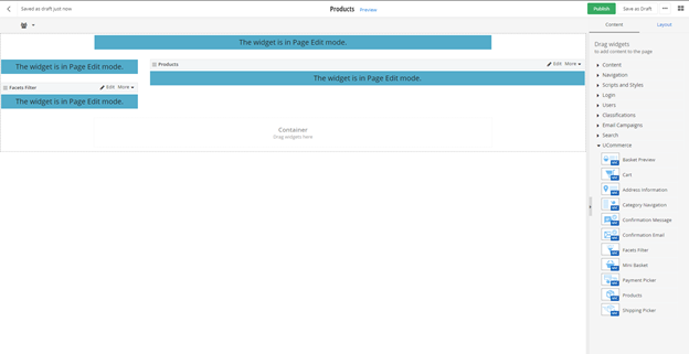 Products page layout screenshot
